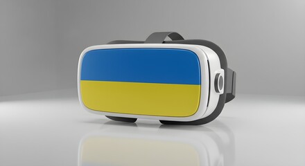 A vr headset with the Ukrainian flag symbolizes tech, unity, and digital innovation.