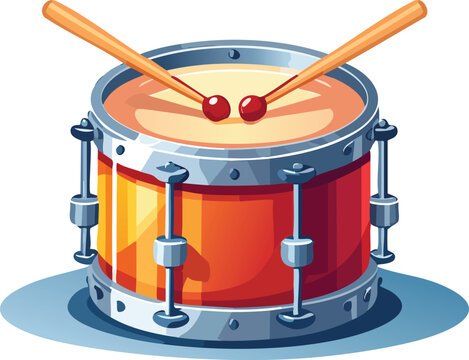 Colorful snare drum with sticks in flat vector style for music and instrument themes. Generative AI
