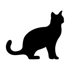 Elegant cat silhouette standing gracefully in a watchful pose against white backdrop