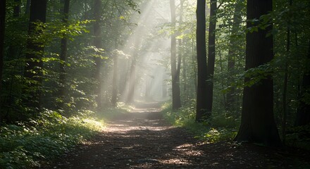 Fototapeta premium Misty morning forest path