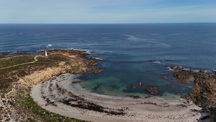 Corny Point Lighthouse, Yorke Peninsula, South Australia: Aerial View of Historic Lighthouse, Rocky...