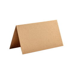 Minimalist blank brown kraft paper card standing folded, ideal for product mockups, invitations, or business branding.
