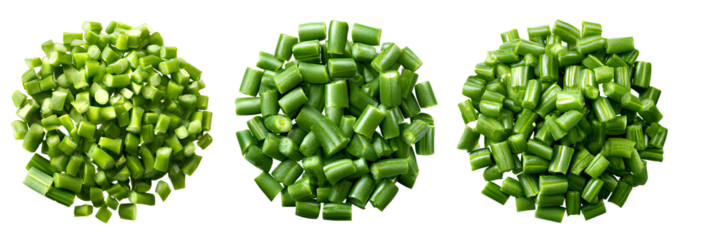  Set of chopped green beans isolated on white background