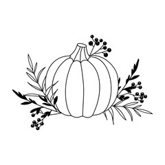 Hand Drawn Floral Pumpkin Illustration