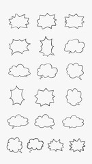 A collection of simple lines hand drawn speech bubbles in various shapes. Set of simple of hand drawn speech bubbles in various sizes and shapes. Set of simple lines hand drawn speech bubbles