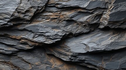 Detailed close-up of textured rock layers showcasing dark, rough surfaces with subtle earthy tones.