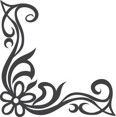 Hand drawn floral corner design vector illustration, simple black and white line art, minimalist decorative botanical element, clean design for invitations, stationery, and ornamental projects