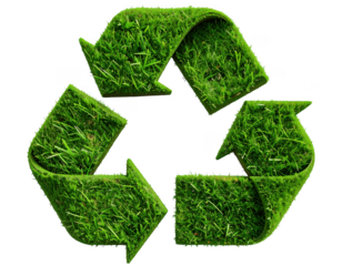 3D green grass recycle symbol isolated on transparent background.