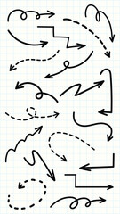 Set of simple lines hand drawn black arrows in various style. Set of simple of hand drawn black arrows. Set of simple lines hand drawn black arrows. Various of simple lines arrows collection