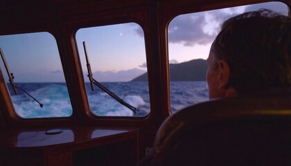 Fototapeta premium Person watching sunset from boat