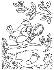 Bold and Easy Cute Bird Coloring Pages 
with Black and white vector illustration