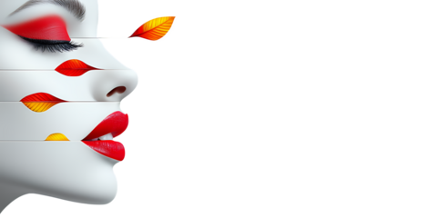 Abstract Autumn Portrait Woman with Red and Orange Leaves