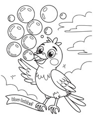 Bold and Easy Cute Bird Coloring Pages 
with Black and white vector illustration