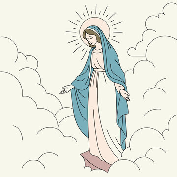 Virgin mary immaculate conception illustration religious christianity catholicism art drawing vector graphic