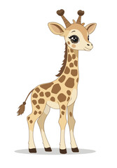 Fototapeta premium Cartoon giraffe with big eyes and a cute smile on a white background. Vector illustration in bright colors, ideal for children's projects, cards and design