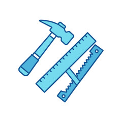 Hammer and measuring tools icon set for construction and diy projects