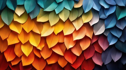 Obraz premium Colorful paper leaves arranged in a gradient pattern.