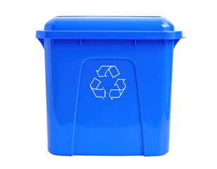 Blue trash bin isolated on transparent background.