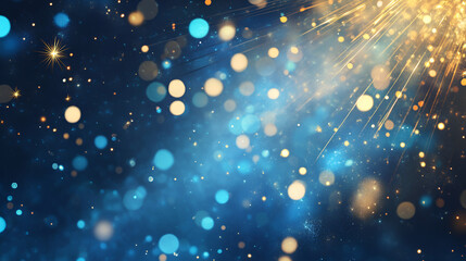 A mesmerizing display of shimmering golden light and ethereal blue bokeh creates a magical and festive atmosphere, perfect for celebrations and special occasions.