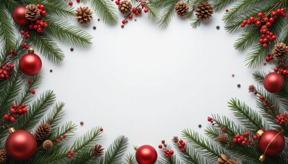 Christmas Decoration with Ornaments and Pine Cones, Cozy Atmosphere, Overhead View