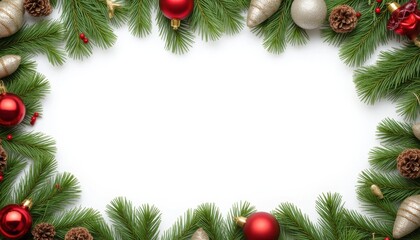 Festive Action Decorating Christmas Decoration Frame with Pinecones, Red and Gold Ornaments in a Cozy Environment