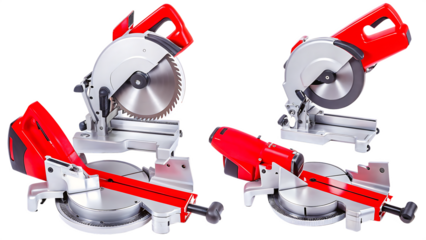 Red silver compound miter saws isolated on a transparent background chop saw power tool