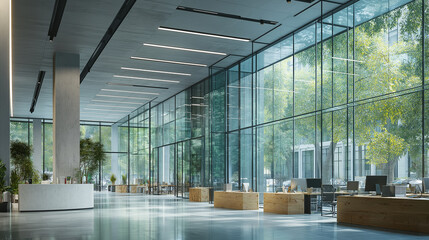 modern corporate office interior with large glass