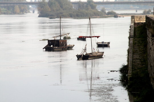 Traditional Loire River Boats (Toues and Chalands) at Blois, Loire Valley, France