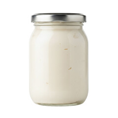 Glass jar of mayonnaise or creamy sauce condiment