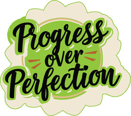 🌟 Eye-catching hand-lettered &lsquo;Progress over Perfection&rsquo; design with lush green and soft beige tones &ndash; perfect for inspirational wall art, stickers, prints, and digital motivation.