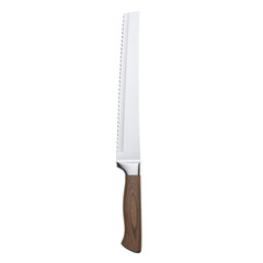 Serrated bread knife kitchen cutlery with a wooden handle