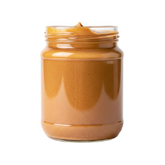 Open jar of creamy peanut butter food spread