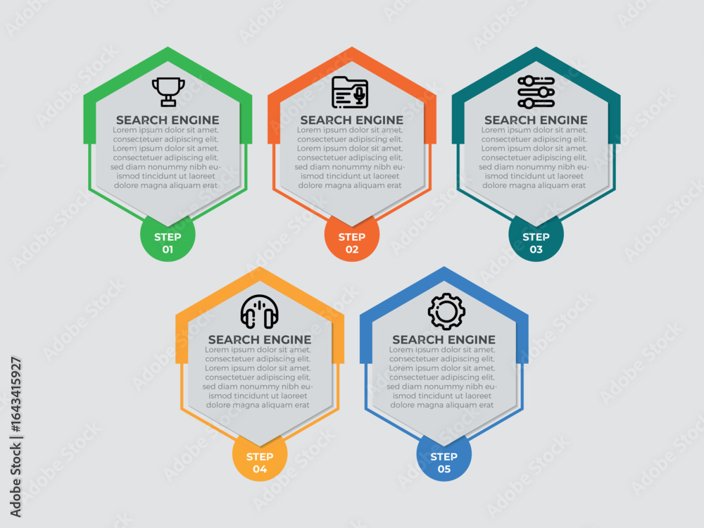 Wall mural business data visualization. 5 steps infographic icons designed for abstract background template mil