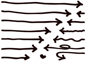 シンプルな手書きの手描き筆書きの手書き文字・マーカーで描いた矢印