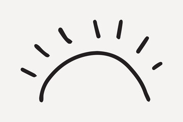 Minimalist sun illustration with bold black lines on white, element vector