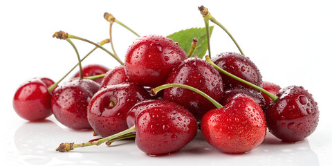 Bunch of cherries isolated on transparent background  