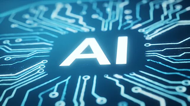 Illuminated "AI" text surrounded by intricate circuit board patterns, representing artificial intelligence.