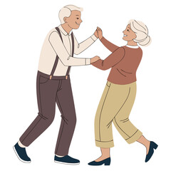 Happy elderly couple dancing together in a joyful embrace
