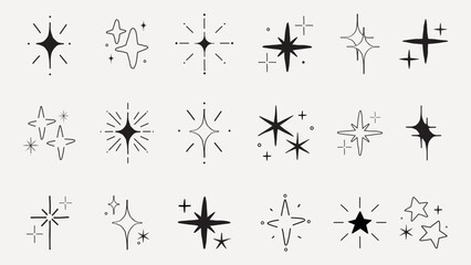 A collection of star icons in various styles. Star shapes, star designs, and star patterns are creatively displayed in this set of star illustrations. Element vector set.