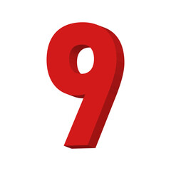 3D Red Number 9 Text Vector on White Background

