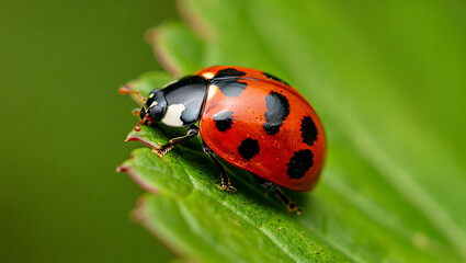 Fototapeta premium ladybug on green leaf