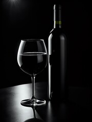 Bottiglia di vino e calice, Sfondo nero