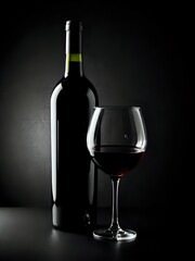 Bottiglia di vino e calice, Sfondo nero