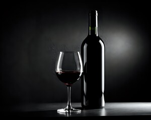 Bottiglia di vino e calice, Sfondo nero