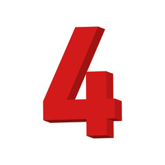 Obraz premium 3D Red Number 4 Text Vector on White Background
