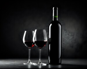 Bottiglia di vino e calice, Sfondo nero