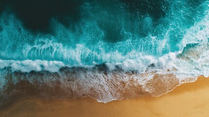 Blue Wave Rolling Onto a Sand Beach &ndash; Turquoise Swells Curl and Crash Gently, Foam Kissing the Warm Golden Sands Under Sunlit Skies
