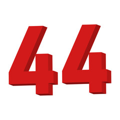 3D Red Number 44 Text Vector on White Background

