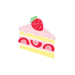 Colorful piece of birthday cake decorated with strawberry vector illustration. Bakery pastry.
