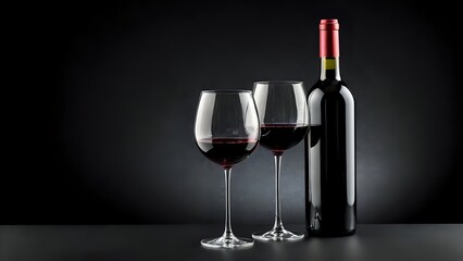 Bottiglia di vino e calice, Sfondo nero